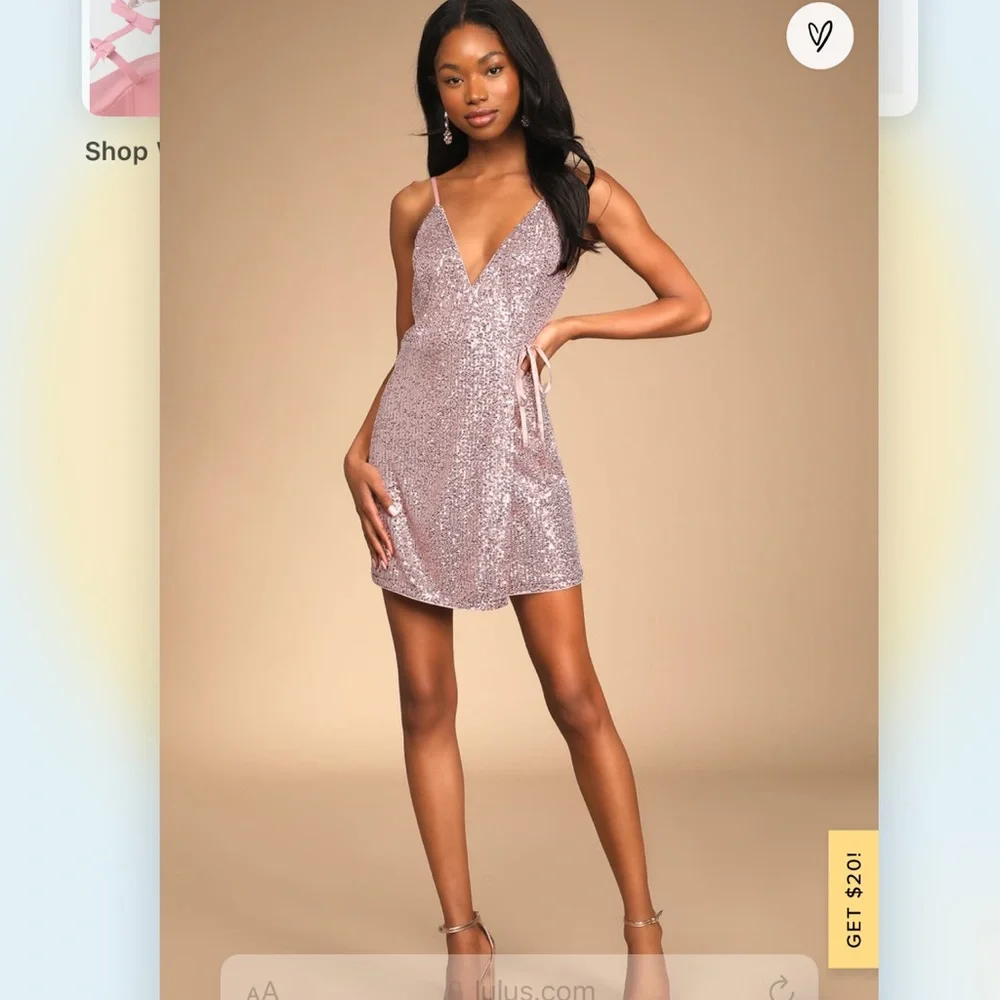 Lulus All That Glistens Light Pink Sequin Wrap Mini Dress - Picture 2 of 6
